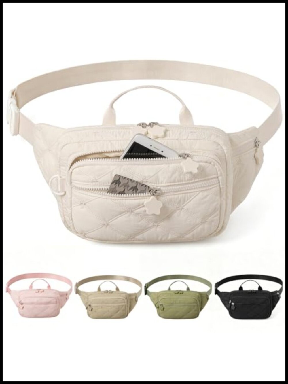 Quilted Puffy Fanny Pack Crossbody Belt Bag Lightweight Waist Pack